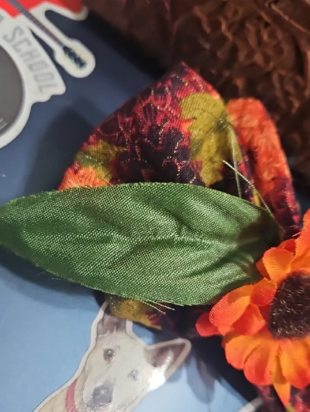 Hand Crafted Orange Sunflower Dog Bow Pet Collar Accessory NEW